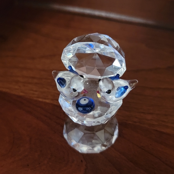 CRYSTAL WORLD ♡ Vintage Heavy Crystal Bird Bath with Two Precious Little Birds - Picture 11 of 11